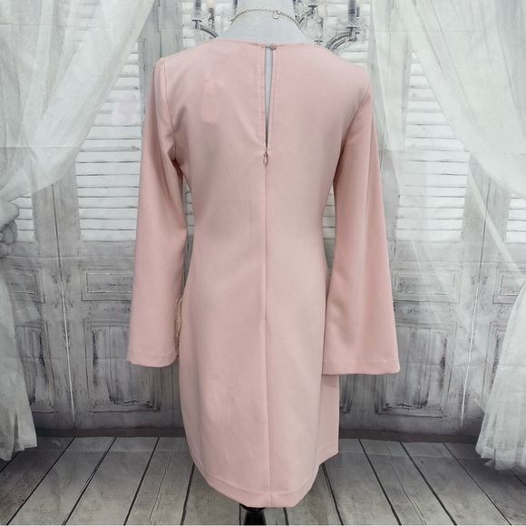 Laundry by Shelli Segal Size 6 Crepe Shift Feather Detail Solid Pink Long Sleeve - Picture 10 of 14